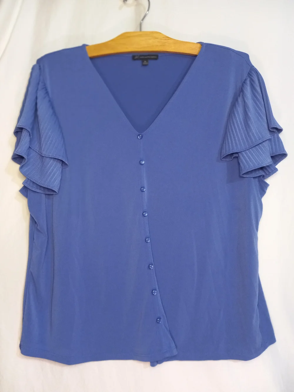 Adrianna Papell Cobalt Blue V-Neck Button Front Top with Flutter Sleeves